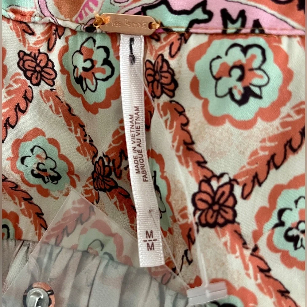 Free People Peach Paisley Tie-Front Blouse - Picture 7 of 11